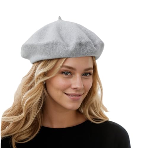 Women's Beret Hats - French Wool Blend Winter Cap, 70% Wool All-Season Soft Beret Hats for Women (Multi-Color) - color: Grey