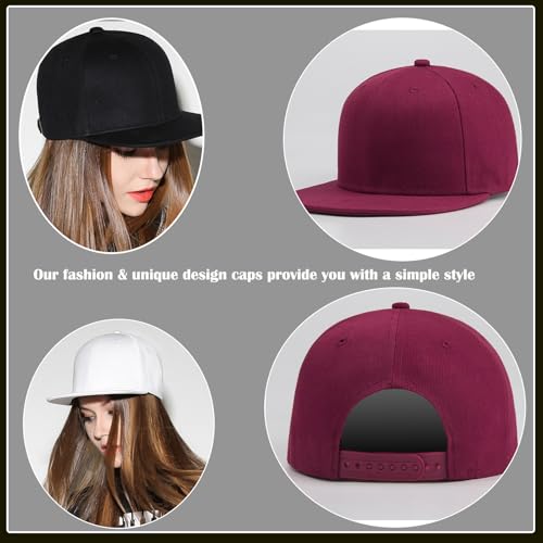 JHDESSLY 100% Cotton Snapback Hat for Men Women, Flat Bill Brim Baseball Cap Teens Adjustable Hip Hop Style Blank Trucker Hat - color: 2black