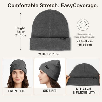 Satin Lined Winter Beanie Hats for Women Men Cotton Knitted Cuffed Knit Hat - color: Dark Grey