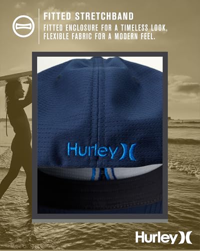 Hurley Mens Baseball Cap, H2O-Dri Stretch Fitted Hat with Curved Bill - color: Blue, size: Small-Medium