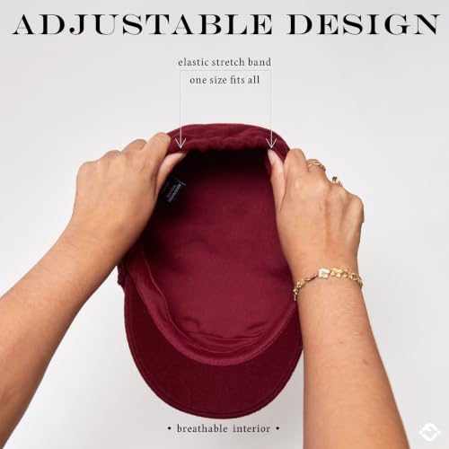Funky Junque Greek Fisherman Newsboy Cap, Cotton Captains Bakerboy Hat - color: Wool - Burgundy