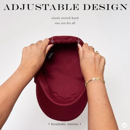 Funky Junque Greek Fisherman Newsboy Cap, Cotton Captains Bakerboy Hat - color: Wool - Burgundy