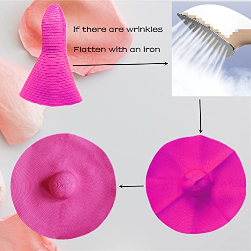 Oversized Beach Hat Women, Extra Wide Brim Foldable Straw Floppy Sun Hat - color: Rose Red