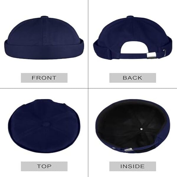 Men's Cotton Brimless Docker Cap 4 Pack Adjustable Rolled Cuff