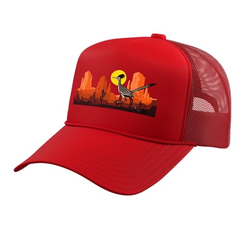 Roadrunner Bird Desert Vibes Arizona New Mexico Nevada Trucker Hat with Adjustable Mesh Back - color: Red
