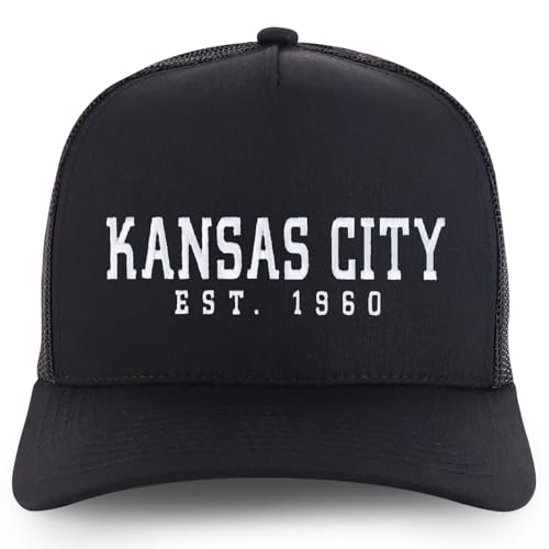 Trendy Apparel Shop KansasCity Est.1960 Embroidered 5 Panel Snapback Trucker Cap - color: Black