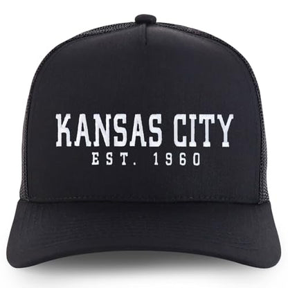 Trendy Apparel Shop KansasCity Est.1960 Embroidered 5 Panel Snapback Trucker Cap - color: Black