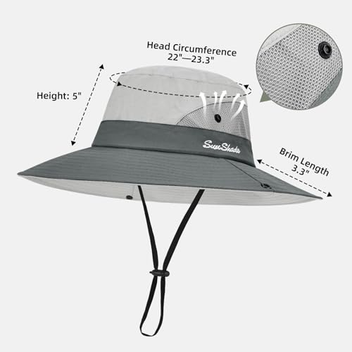 Rosoz Ponytail Sun Bucket Hats for Women UV Protection Foldable Wide Brim - color: 1 Pack-light Grey