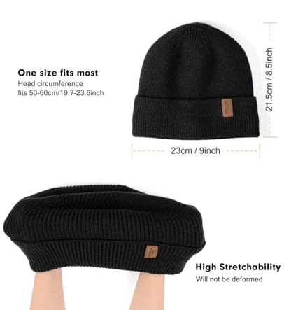 Wmcaps Winter Beanie for Men Women, Soft Warm Fleece Lined Knit Hat - color: Black