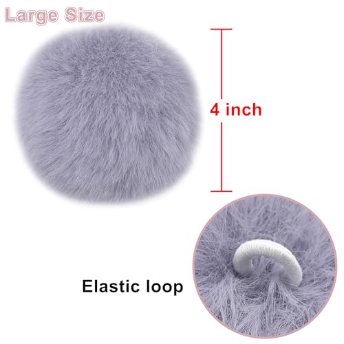 BQTQ 6 Pcs 4 Inch Large Faux Rabbit Fur Pom Poms with Elastic Loop (Soft) - color: Soft Color