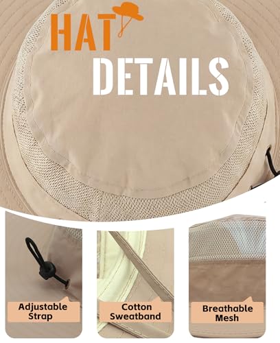 Home Prefer UPF 50+ Men's Sun Hat Wide Brim Bucket Hat UV Protection Hat for Mens Womens Beach Safari Gardening Golf Fishing - color: Milk Khaki