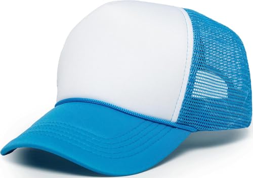 Funky Junque Blank Mesh Foam Lightweight Snapback Trucker Hat - color: White/Aqua