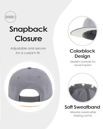 Zylioo XL 2XL Snapback Hat, Large Flat Bill Baseball Cap for Men Women - color: Gray, size: Small-Medium