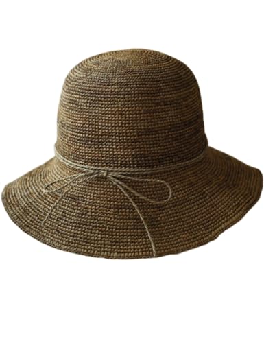 KORADI Women Raffia Beach Hat Natural Raffia Straw Bucket Hat Handwoven Foldable Sun Hats Wide Brim Summer Travel Cap - color: Brown