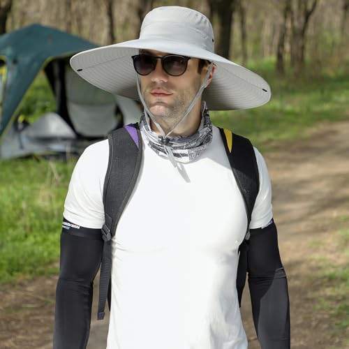 Wide Brim Sun Hat for Men Women UV Protection Bucket Fishing Hats - color: Light Gray