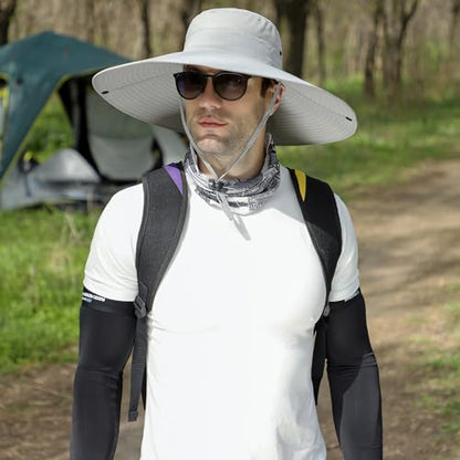 Wide Brim Sun Hat for Men Women UV Protection Bucket Fishing Hats - color: Light Gray