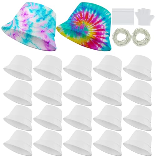 Silkfly White Cotton Bucket Hat for Tie Dye Blank Sun Hat DIY Sublimation with Accessory for Tie Dye Party - size: Large