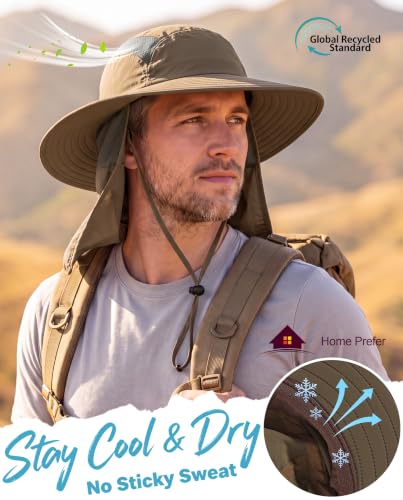 Home Prefer UPF 50+ Sun Hat with Neck Flap Wide Brim Fishing Hat for Men - color: Olive Brown