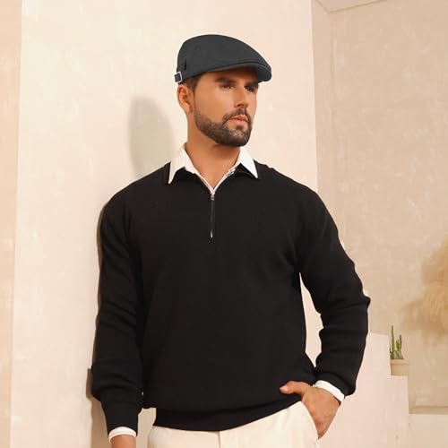 Newsboy Hat Cotton Adjustable Flat Caps Ivy Irish Gatsby Cap Cabbie Golf Hunting Hats for Men - color: Dark Grey