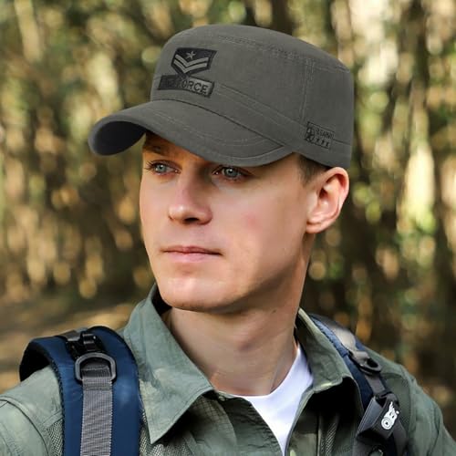 Cotton Military Caps for Men Women Unisex Flat Top Hat Adjustable Cadet Army Cap - color: Army Green 1