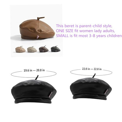Women Classic PU Leather French Beret Beanie Hat Pumpkin Cap - color: Black C#