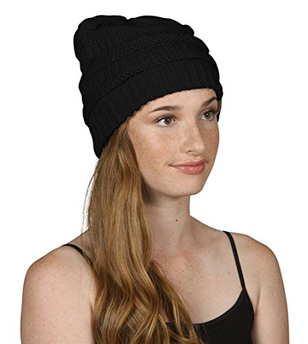 Gravity Threads Knit Soft Stretch Beanie Cap - color: Black