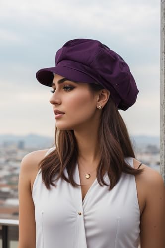 Womens Newsboy Cap Summer Beret Cap- 100% Cotton 8 Panels Vintage Cabbie Hat- Octagonal Visor Cap for Women Girls Ladies Gift - color: Purple