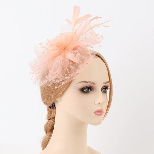 AQOKKA Women Fascinators Hats Flower Fascinators with Headband and Clip Tea Party Headwear for Women and Girls - color: Champagne a
