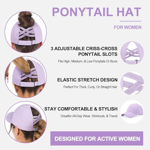 Women Criss Cross Ponytail Hat Mesh Quick Drying Baseball Cap High Messy Bun Ponycap Lightweight Outdoor Sports Hat - color: New White
