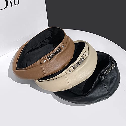 Women's PU Leather French Artist Beret Cap - color: Beige