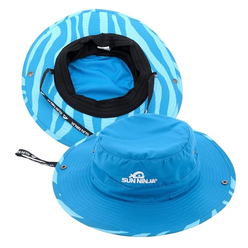 SUN NINJA Bucket Hat for Men and Women, Wide Brim UPF 50+ Protection - color: Zebra Blue