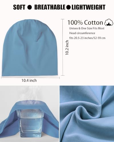 100% T-Shirt Cotton Slouchy Beanie Women Men,Lightweight Chemo Hat - color: Light Blue(2-layer)