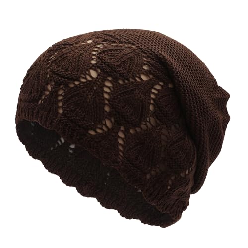 ZLYC Crochet Slouchy Beanie for Women Soft Lightweight Skull Cap - color: Solid Coffee