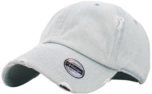 KBETHOS Vintage Washed Distressed Cotton Dad Hat Baseball Cap Adjustable Polo Trucker Unisex Style Headwear - color: Light Denim