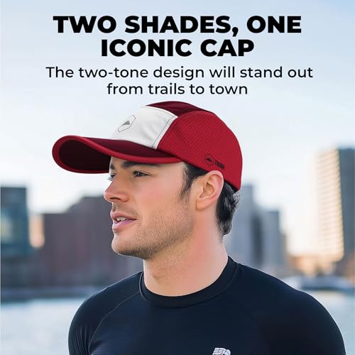 Tough Headwear 5 Panel Running Hat-Lightweight Breathable Nylon Trail Runner Hats-Camper Hat -Flat Brim Runners Hats - color: Burgundy