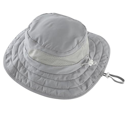 Connectyle Kids Foldable Wide Brim Sun Hat UPF 50+ Sun Protection Bucket Hats Breathable Summer Beach Hat for Boys Girls - color: Light Grey, size: Small