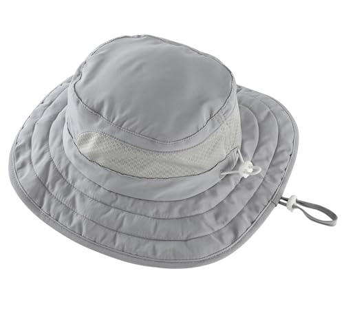 Connectyle Kids Foldable Wide Brim Sun Hat UPF 50+ Sun Protection Bucket Hats Breathable Summer Beach Hat for Boys Girls - color: Light Grey, size: Medium
