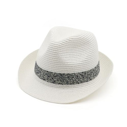 Straw Fedora Hat Panama Hats Mens Beach Hat Derby Hat Packable Trilby - color: White-blue, size: Medium