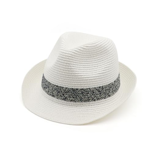 Straw Fedora Hat Panama Hats Mens Beach Hat Derby Hat Packable Trilby - color: White-blue, size: Medium