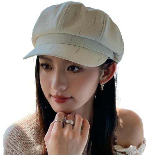 Womens Striped Octagonal Newsboy Cap Vintage Ivy Paperboy Cabbie Gatsby Painter Hats Fashion Beret Hat for Daily - color: Beige