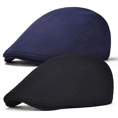 FEINION Men Cotton Newsboy Cap Soft Fit Cabbie Hat - color: Black/Navy