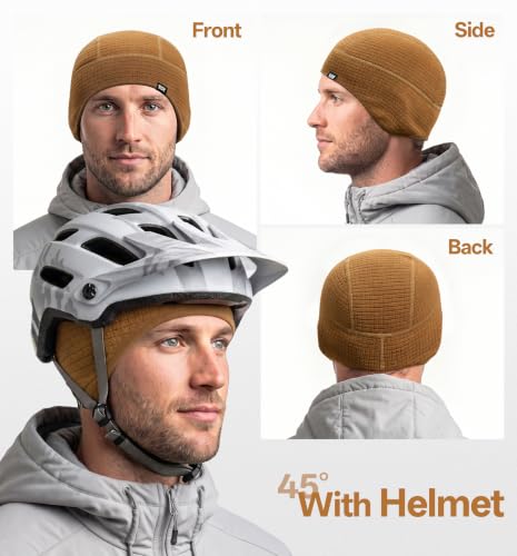 SUNMECI Winter Grid Fleece Skull Cap Thermal Helmet Liner for Men Women - color: Black & Brown