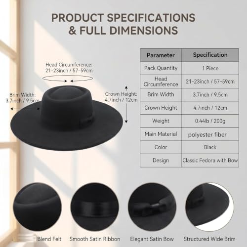 Wide Brim Felt Fedora Hat Ribbon Bow Band Women Rancher Hat