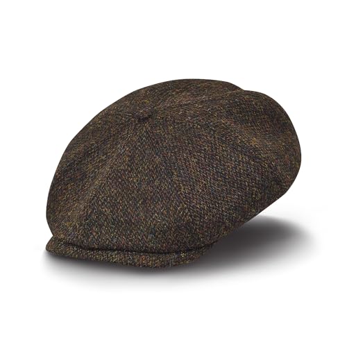 Sterkowski Shelby | 100% Harris Tweed Newsboy Cap for Men | 8 Panel Peaky Style Hat - color: Black/Yellow, size: 7