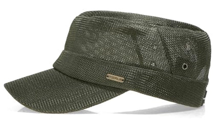 Initlove Cadet Army Cap for Men Women Military Hat Mesh Flat Top Hats for Summer - color: Green