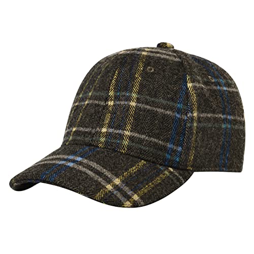BOTVELA Men's Herringbone Tweed Baseball Cap Wool Blend Fitted Hat - color: Brown Plaid, size: 7 1/2