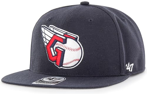 47 MLB Sure Shot Captain Hat Adjustable Structured 6-Panel Snapback Hat Cap, Adult One Size Fits All - color: Cleveland Guardians