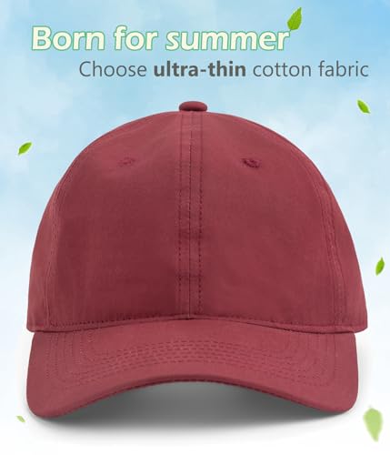 Hot Summer Baseball Cap, 35% Thinner Cotton Dad Hat Lightweight - color: Burgundy