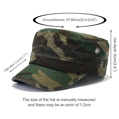 2 Pack Military Caps for Men Women, Washed Cotton Cadet Army Hats - color: Green Camouflage+brown Camouflage