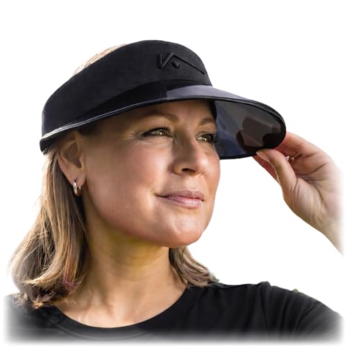 VISTO Transparent Brim Wide Brim Visor for Women - Obstruction Free Visibility, No Glare & Complete UV Sun Protection - color: Black